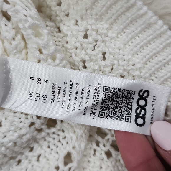NEW! asos Crochet Open Knit Short Puff Sleeve Square Neck Sweater Off White - Picture 8 of 9